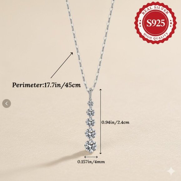 Sterling Silver Cubic Zirconia Pendant Necklace, French Minimalist Jewelry - Picture 6 of 8